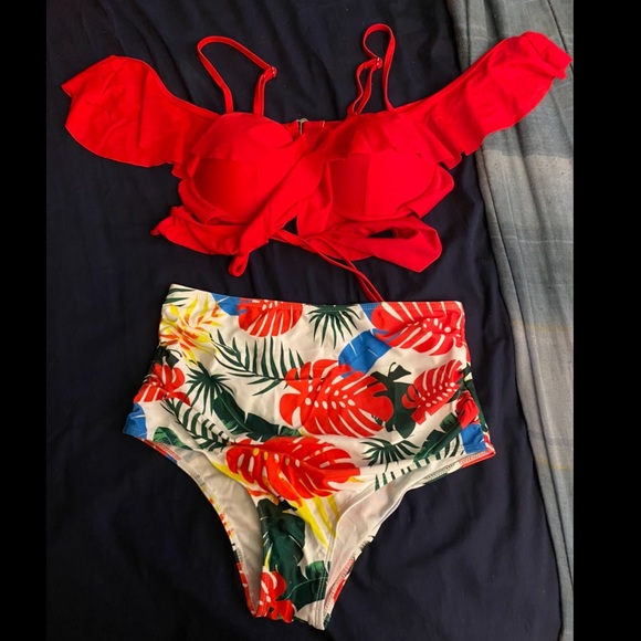 Other - High Waisted 2piece swim suit. Red Floral